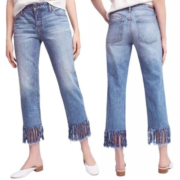 Anthropologie Pilcro and the Letterpress Hyphen Boy Fit Fringe Crop Jeans 27 - Picture 1 of 16
